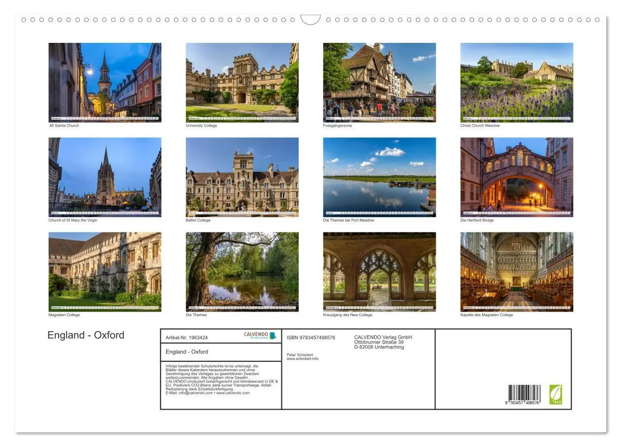Bild: 9783457498576 | England - Oxford (Wandkalender 2026 DIN A2 quer), CALVENDO...