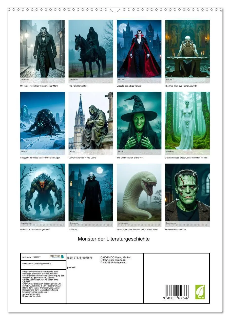 Bild: 9783516658576 | Monster der Literaturgeschichte (hochwertiger Premium Wandkalender...