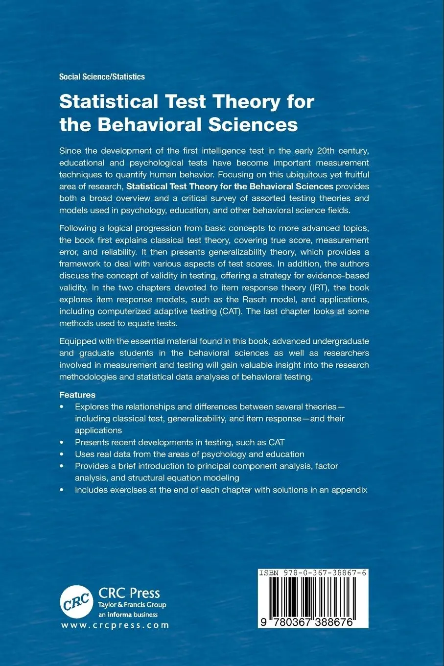 Rückseite: 9780367388676 | Statistical Test Theory for the Behavioral Sciences | Gruijter (u. a.)