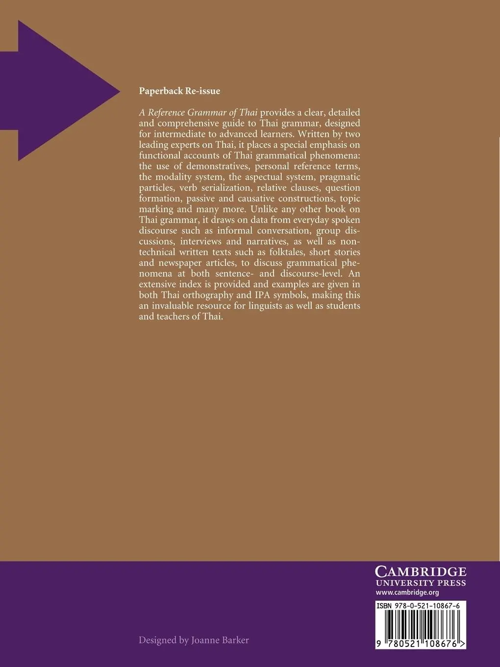 Rückseite: 9780521108676 | A Reference Grammar of Thai | Shoichi Iwasaki (u. a.) | Taschenbuch