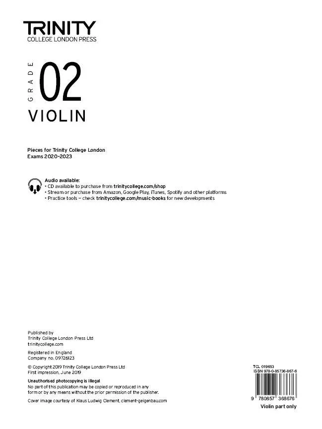 Cover: 9780857368676 | Trinity College London Violin Exam Pieces From 2020: Grade 2 (part...