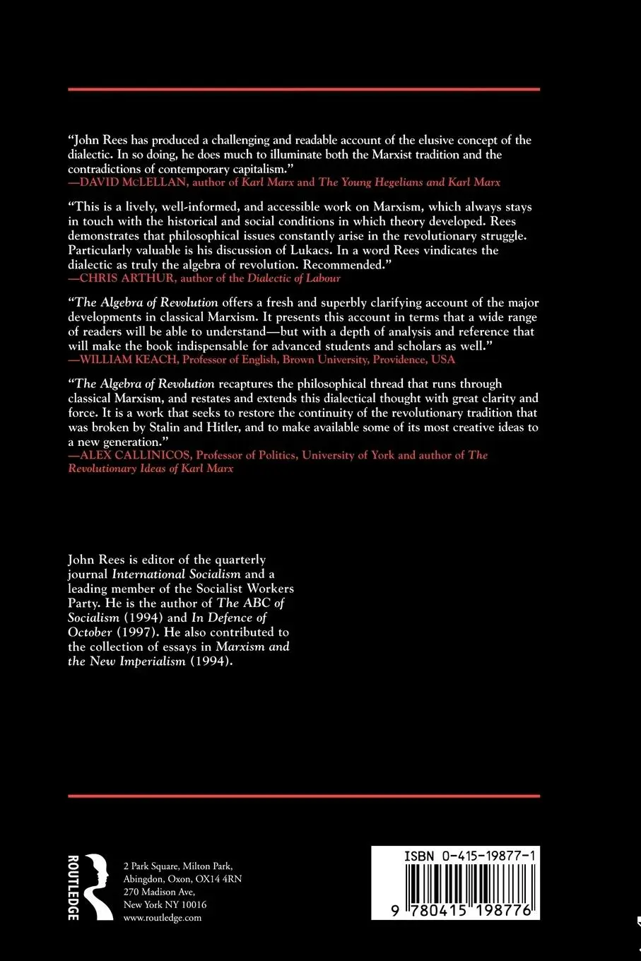 Rückseite: 9780415198776 | The Algebra of Revolution | John Rees | Taschenbuch | Englisch | 1998