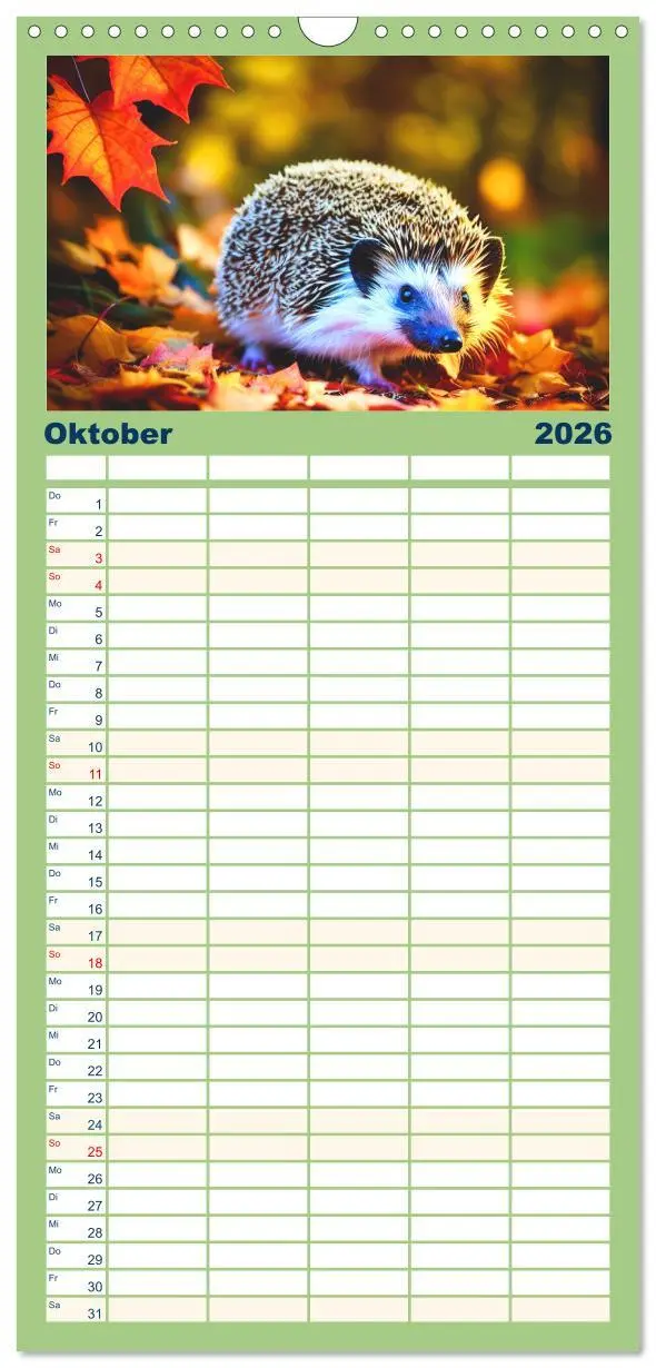Bild: 9783516498776 | Familienplaner 2026 - Niedliche Igel mit 5 Spalten (Wandkalender,...