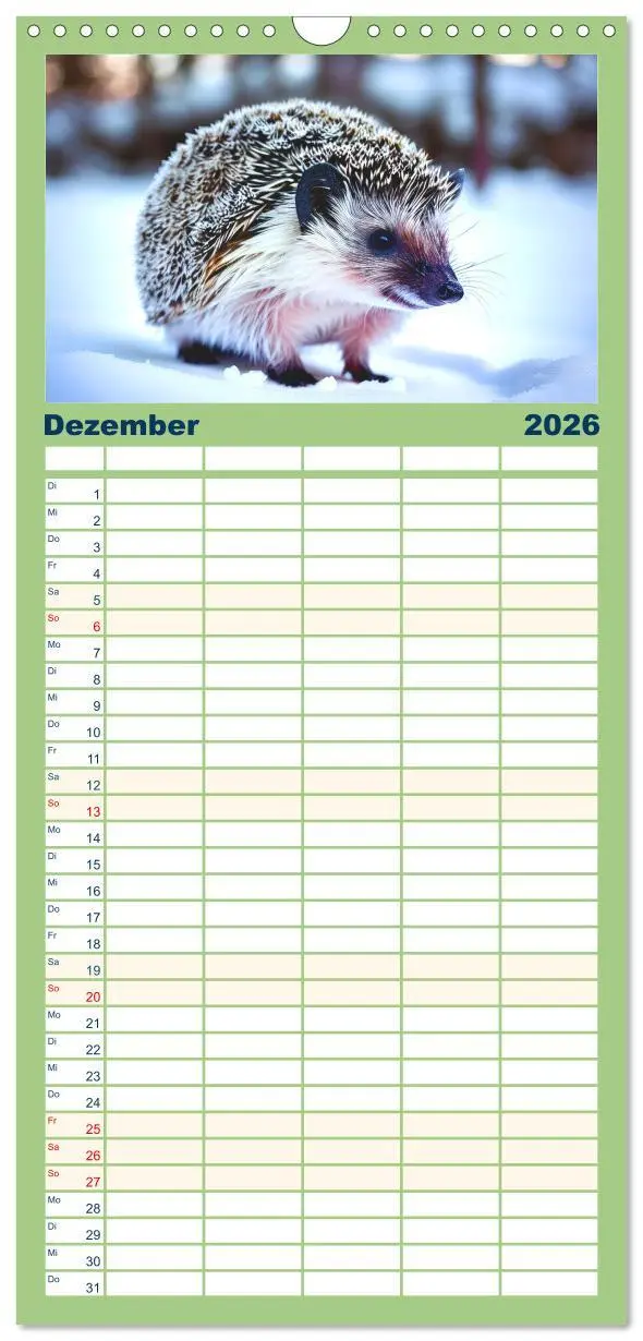 Bild: 9783516498776 | Familienplaner 2026 - Niedliche Igel mit 5 Spalten (Wandkalender,...