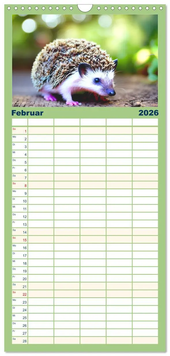 Bild: 9783516498776 | Familienplaner 2026 - Niedliche Igel mit 5 Spalten (Wandkalender,...