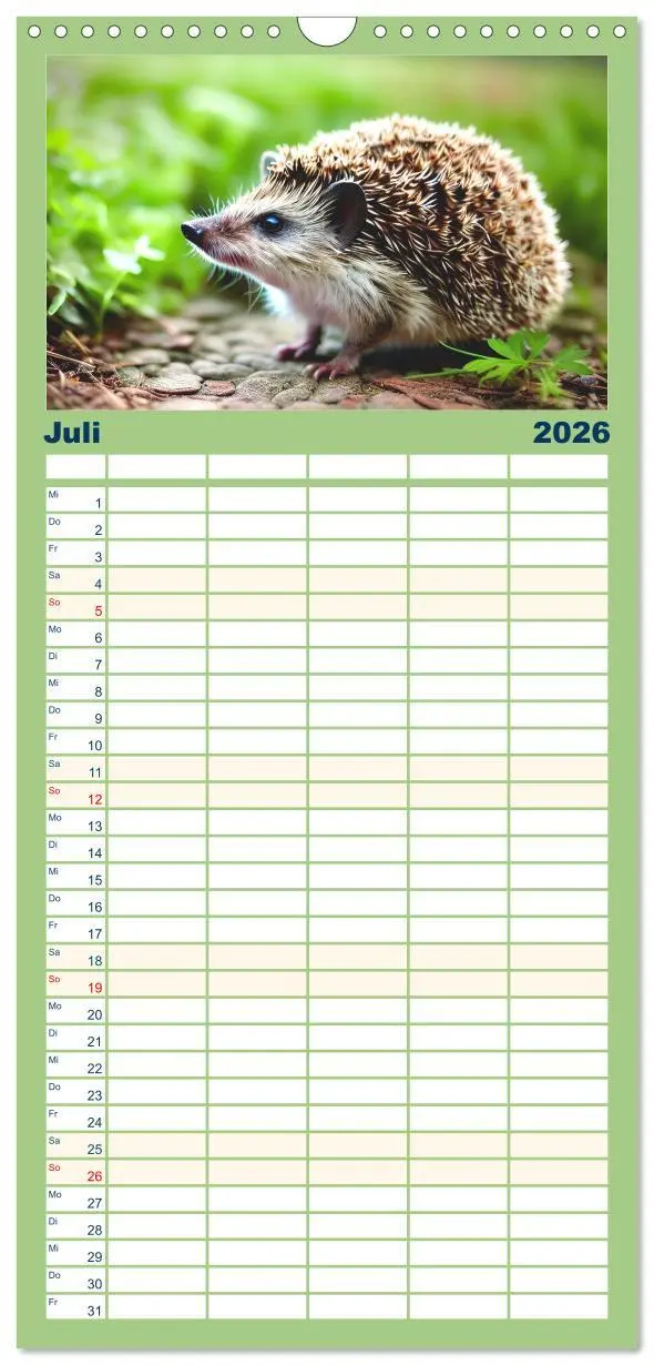 Bild: 9783516498776 | Familienplaner 2026 - Niedliche Igel mit 5 Spalten (Wandkalender,...