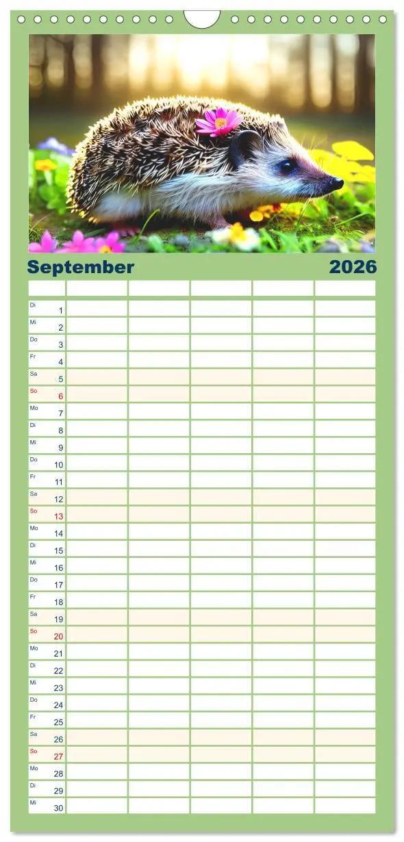 Bild: 9783516498776 | Familienplaner 2026 - Niedliche Igel mit 5 Spalten (Wandkalender,...