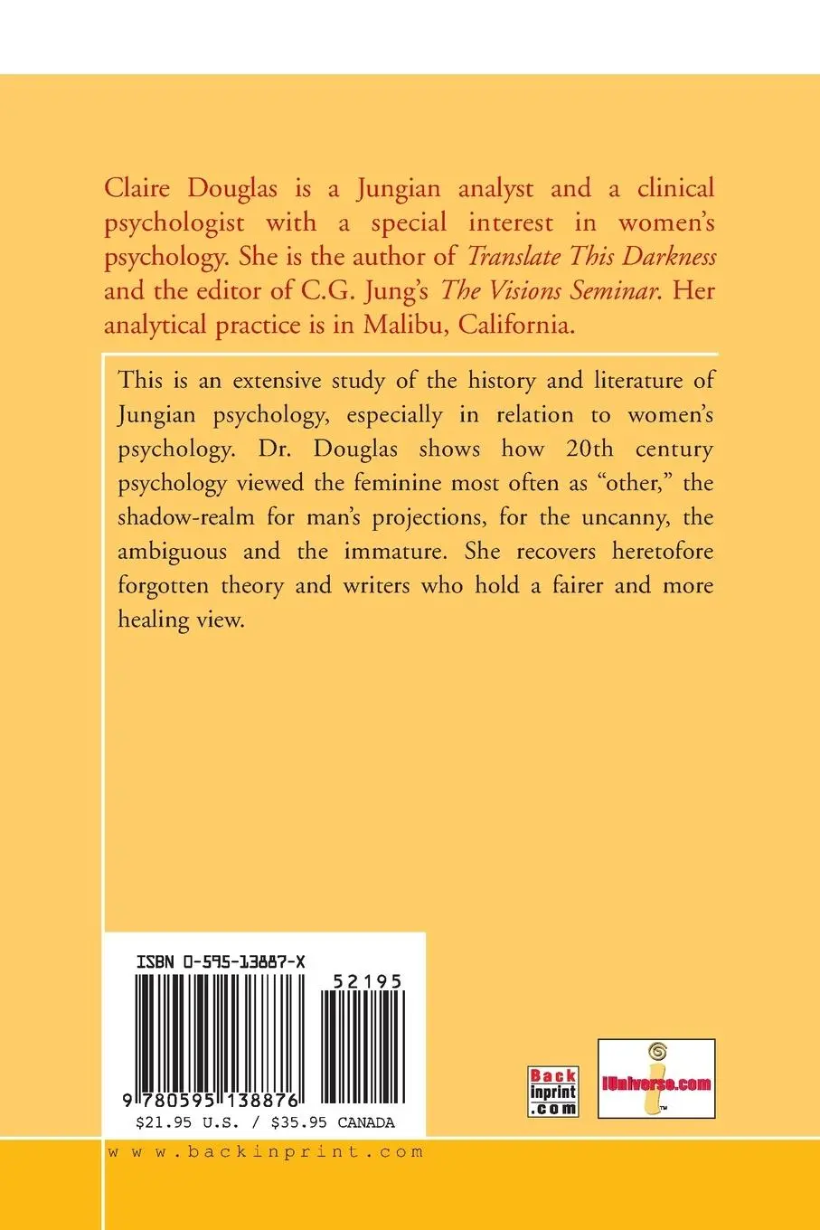 Rückseite: 9780595138876 | The Woman in the Mirror | Analytical Psychology and the Feminie | Buch