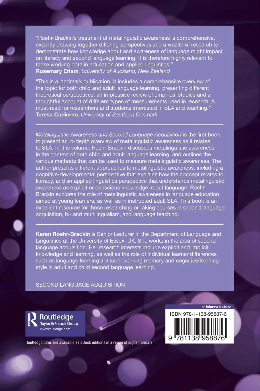 Rückseite: 9781138958876 | Metalinguistic Awareness and Second Language Acquisition | Taschenbuch