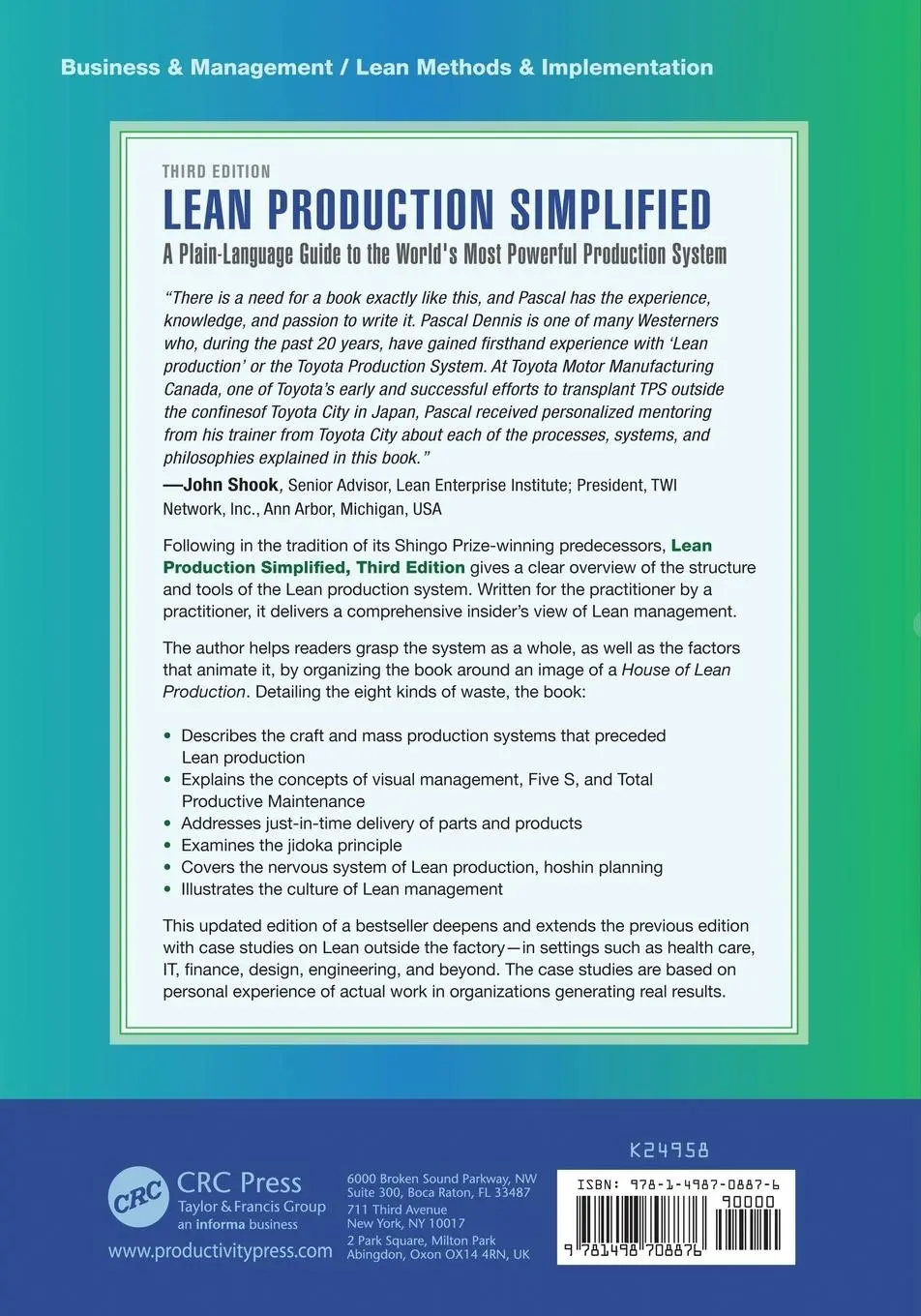Rückseite: 9781498708876 | Lean Production Simplified | Pascal Dennis | Taschenbuch | Englisch