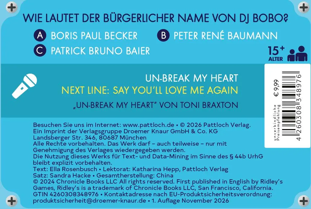Rückseite: 4260308348976 | 1990er Musik Trivia Spiel | Ella Rosenbusch | Spiel | Musik-Quizze