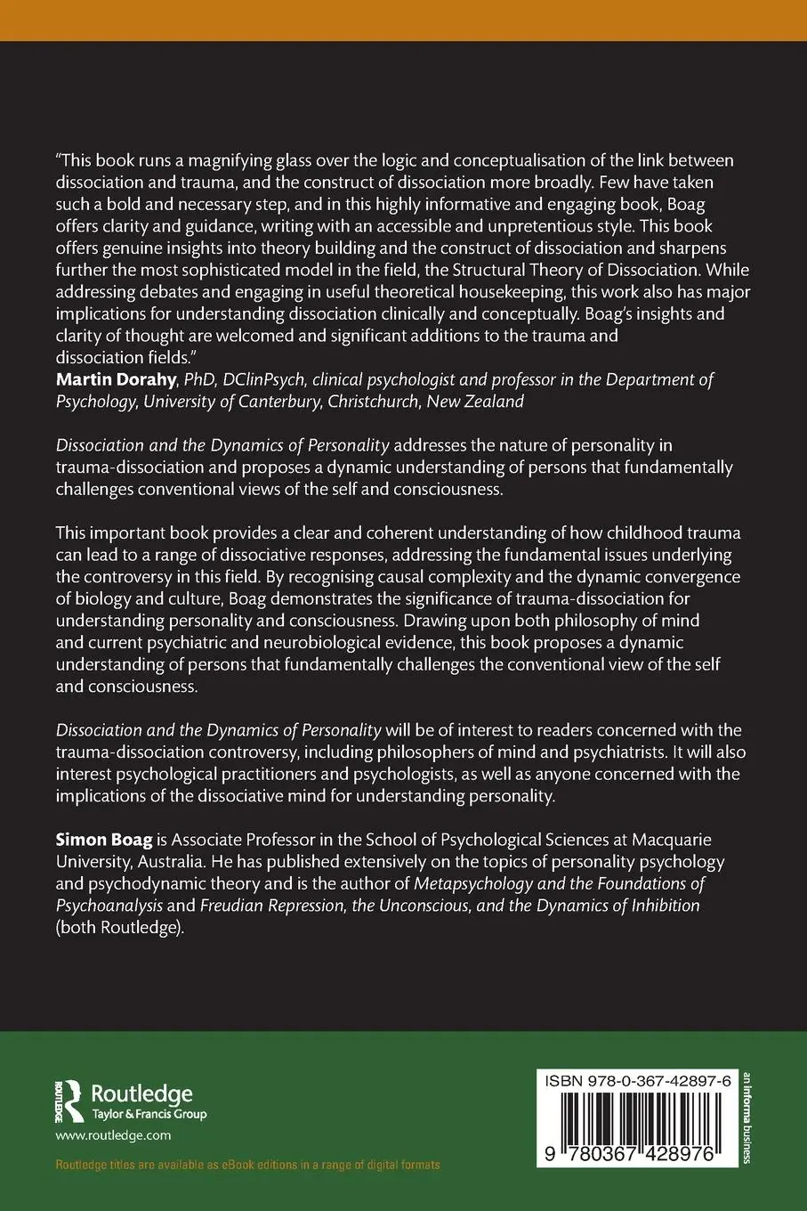 Rückseite: 9780367428976 | Dissociation and the Dynamics of Personality | Simon Boag | Buch