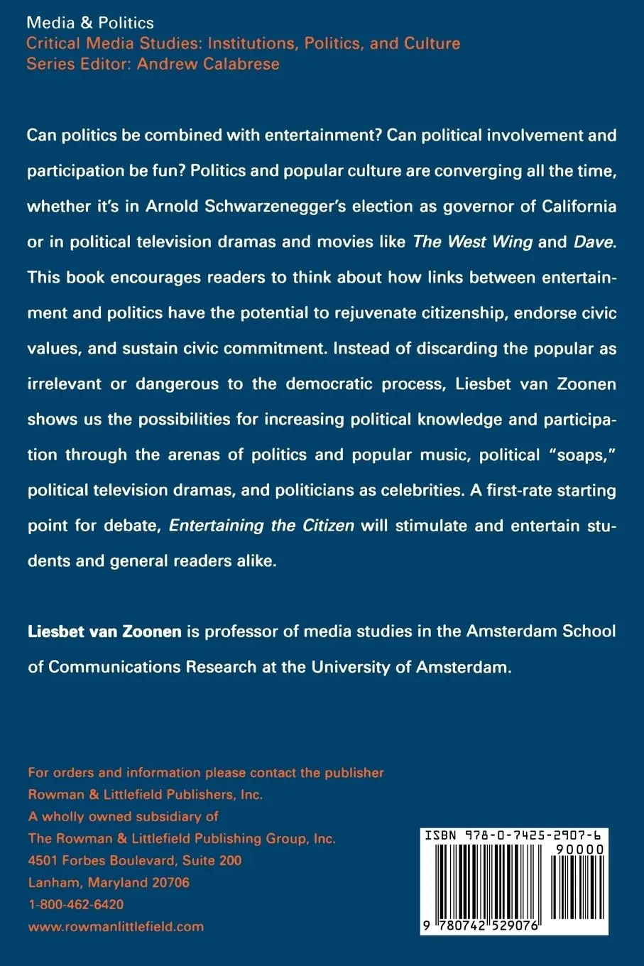 Rückseite: 9780742529076 | Entertaining the Citizen | When Politics and Popular Culture Converge