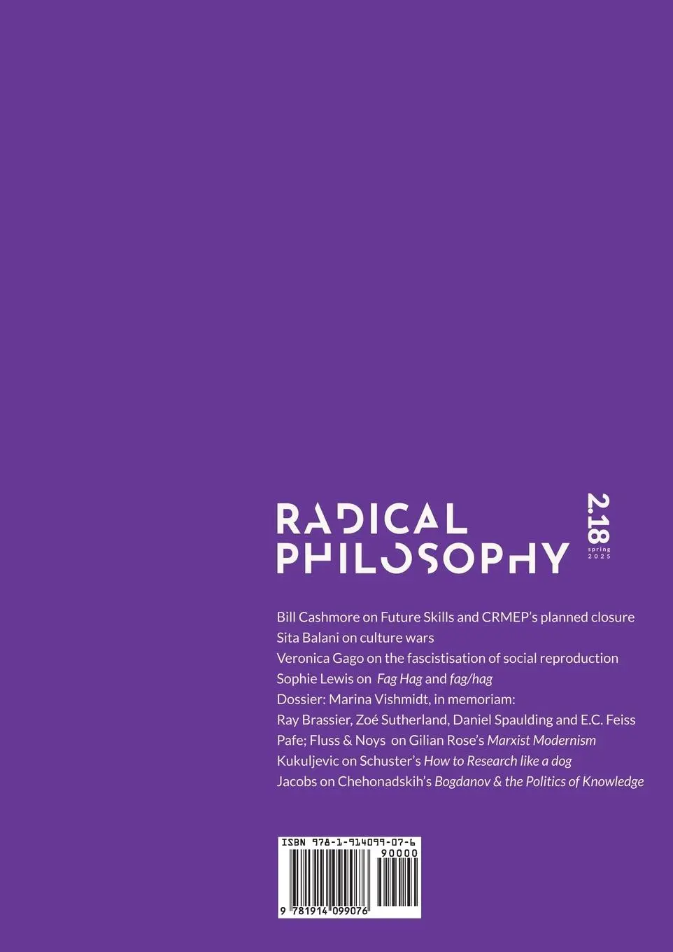 Rückseite: 9781914099076 | Radical Philosophy 2.18 / Spring 2025 | Radical Philosophy Collective