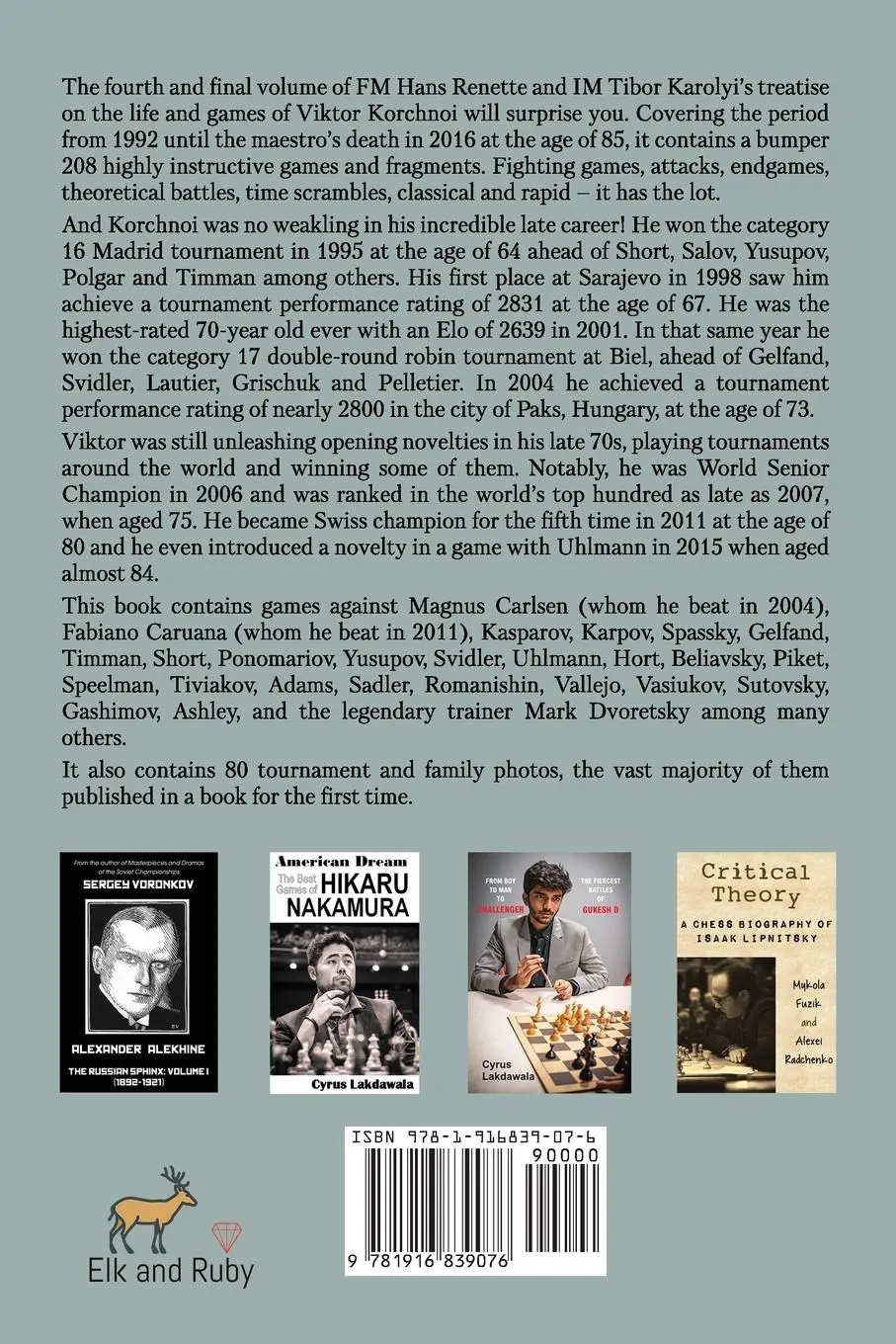 Rückseite: 9781916839076 | Korchnoi Year by Year | Volume IV (1992-2016) | Hans Renette (u. a.)