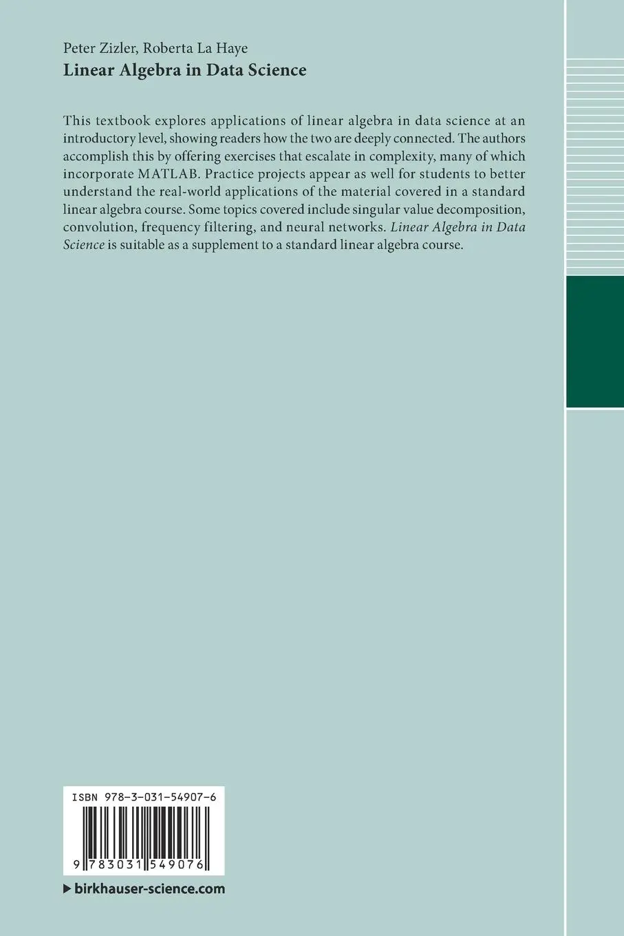 Rückseite: 9783031549076 | Linear Algebra in Data Science | Roberta La Haye (u. a.) | Taschenbuch