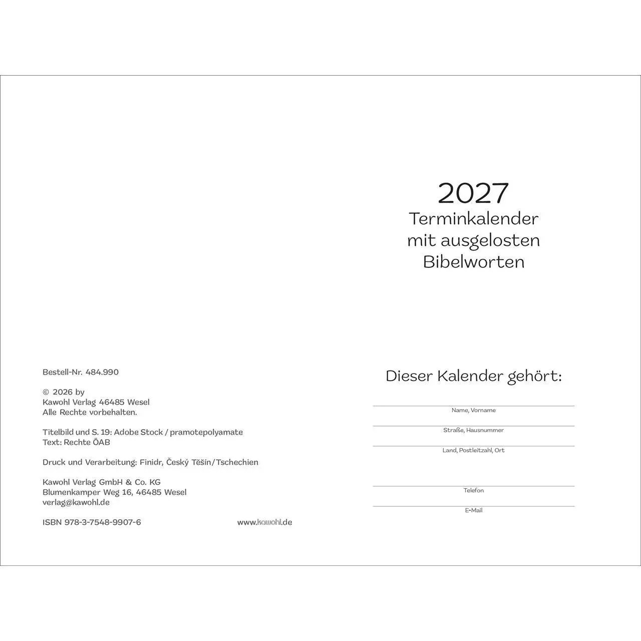 Bild: 9783754899076 | Notice Terminer Jahreslosung 2027 | Terminkalender | Kalender | 176 S.
