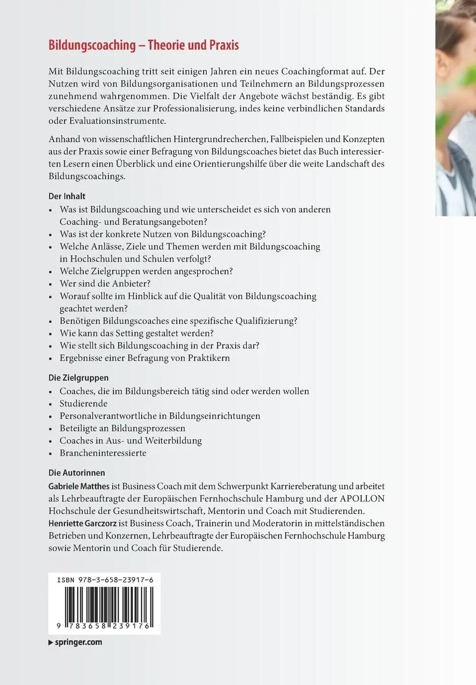 Rückseite: 9783658239176 | Bildungscoaching | Theorie und Praxis | Henriette Garczorz (u. a.)