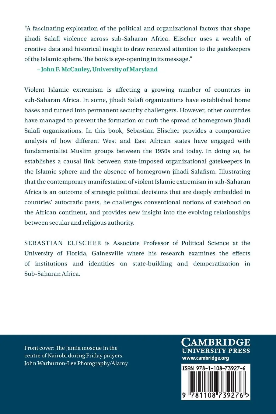 Rückseite: 9781108739276 | Salafism and Political Order in Africa | Sebastian Elischer | Buch