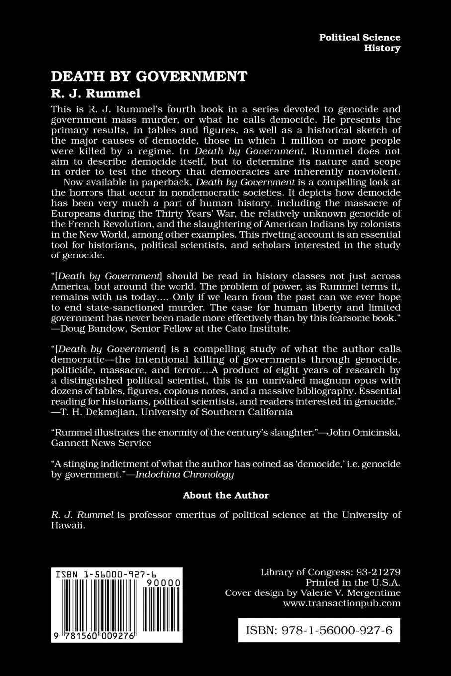 Rückseite: 9781560009276 | Death by Government | Genocide and Mass Murder Since 1900 | R J Rummel