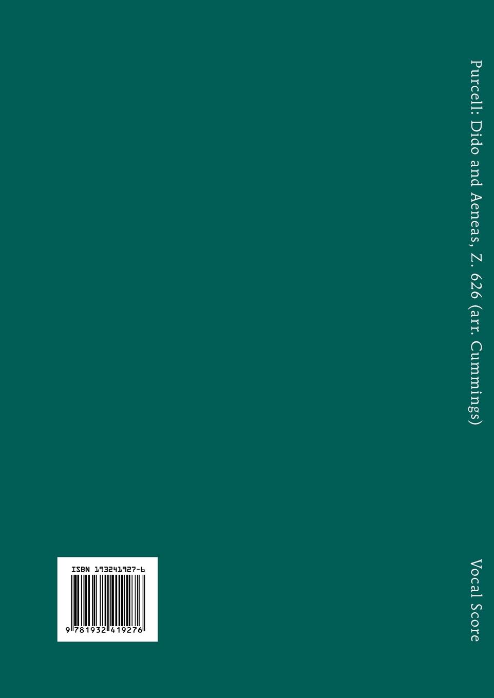 Rückseite: 9781932419276 | Dido and Aeneas, Z.626 | Vocal score | Henry Purcell | Taschenbuch