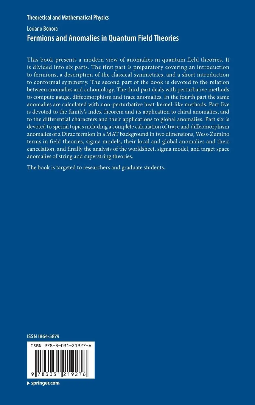 Rückseite: 9783031219276 | Fermions and Anomalies in Quantum Field Theories | Loriano Bonora