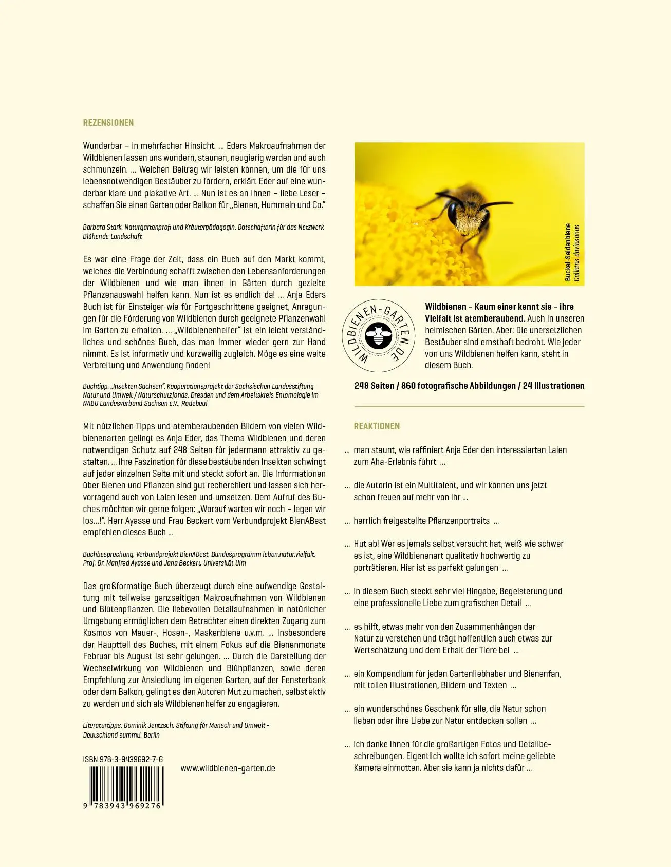 Rückseite: 9783943969276 | WILDBIENENHELFER | Wildbienen &amp; Blühpflanzen | Anja Eder (u. a.)