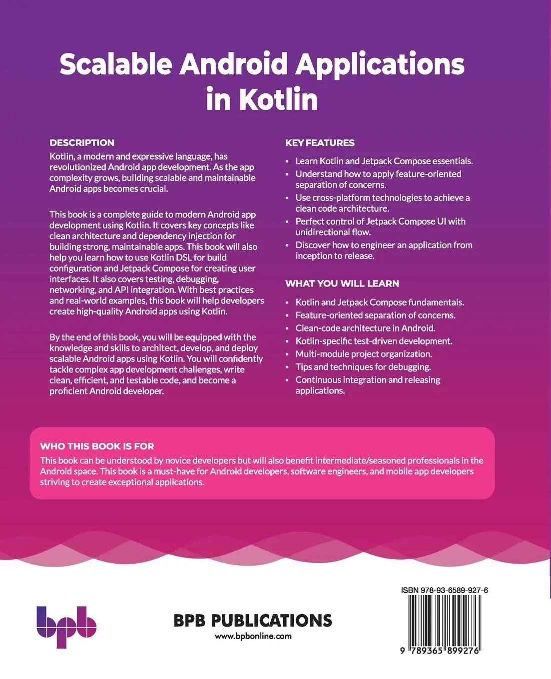 Rückseite: 9789365899276 | Scalable Android Applications in Kotlin | Myles Bennett | Taschenbuch