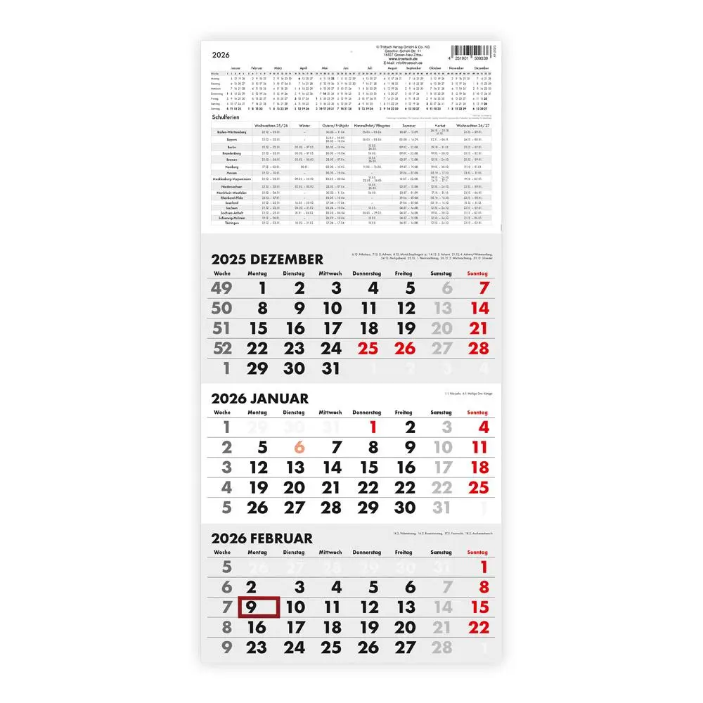 Cover: 4251901509376 | Trötsch Dreimonatskalender Drei-Monatskalender 2026 | KG | Kalender