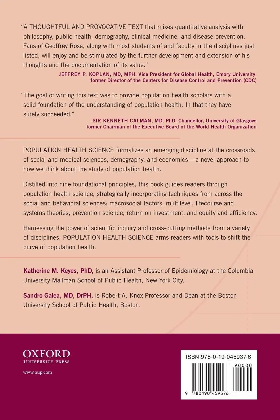 Rückseite: 9780190459376 | Population Health Science | Katherine M Keyes (u. a.) | Taschenbuch