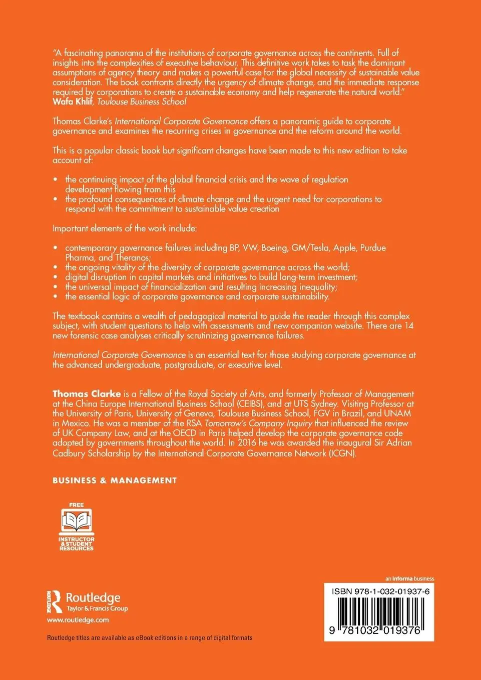 Rückseite: 9781032019376 | International Corporate Governance | Thomas Clarke | Taschenbuch