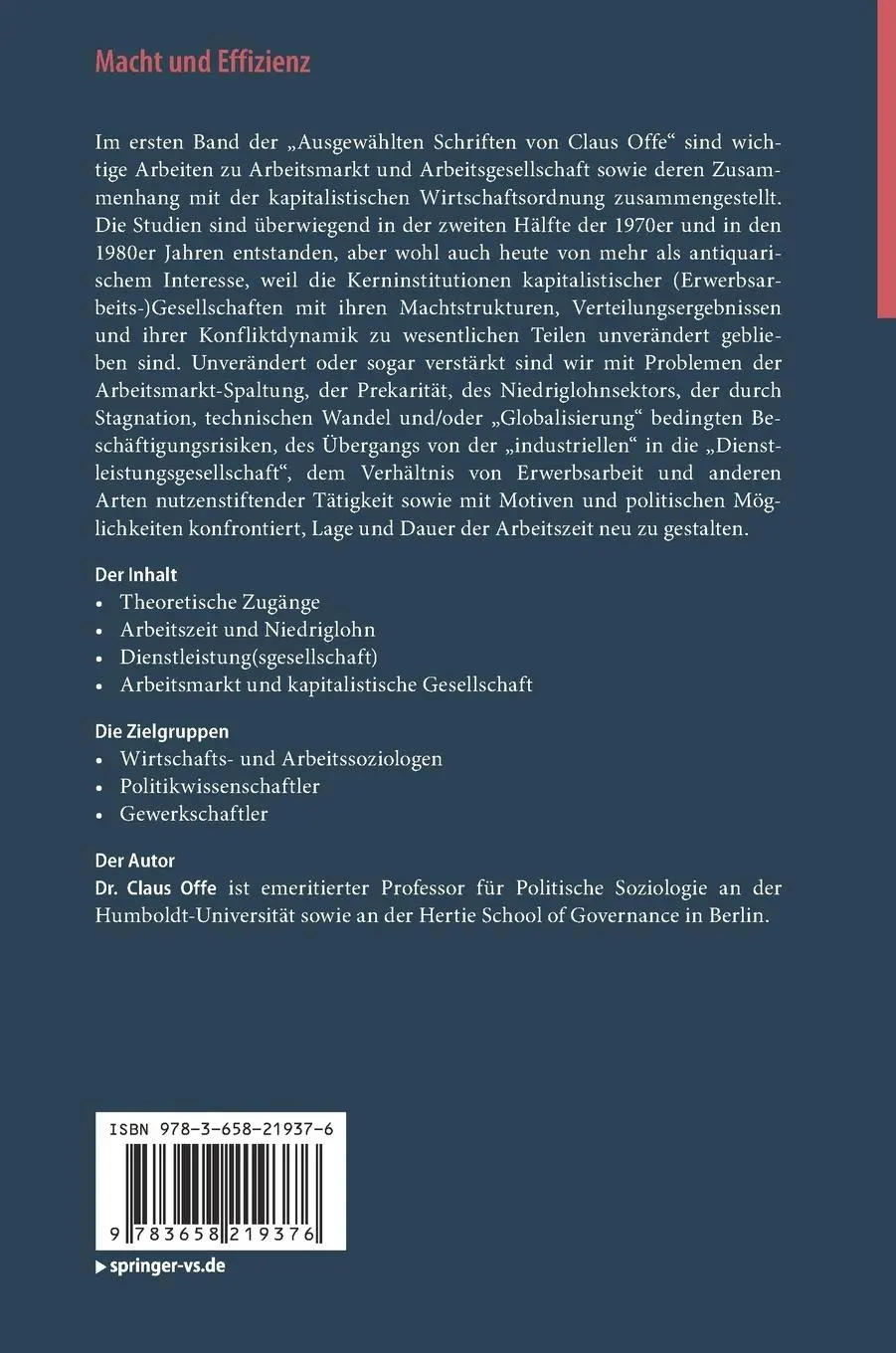 Rückseite: 9783658219376 | Macht und Effizienz | Claus Offe | Buch | xvi | Deutsch | 2018