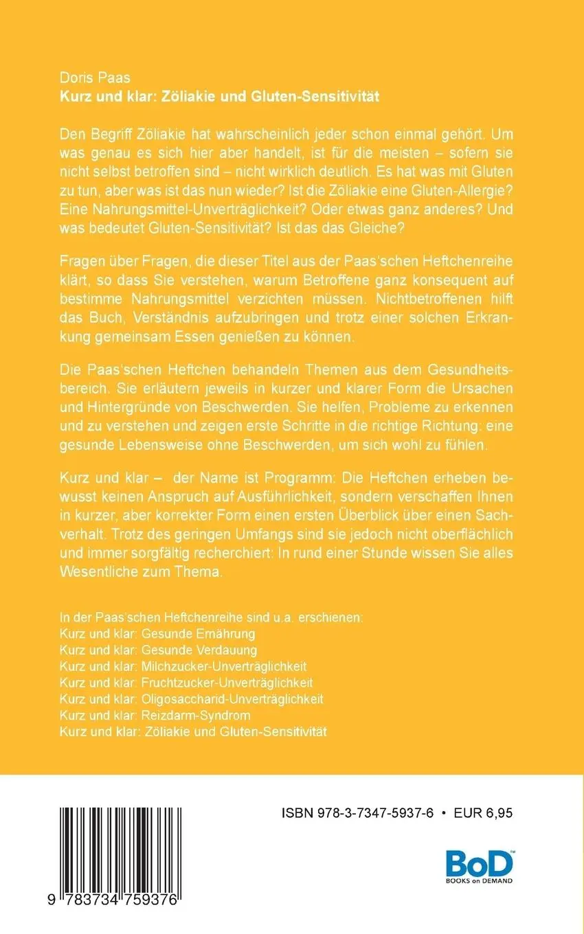 Rückseite: 9783734759376 | Kurz und klar: Zöliakie und Gluten-Sensitivität | Doris Paas | Buch