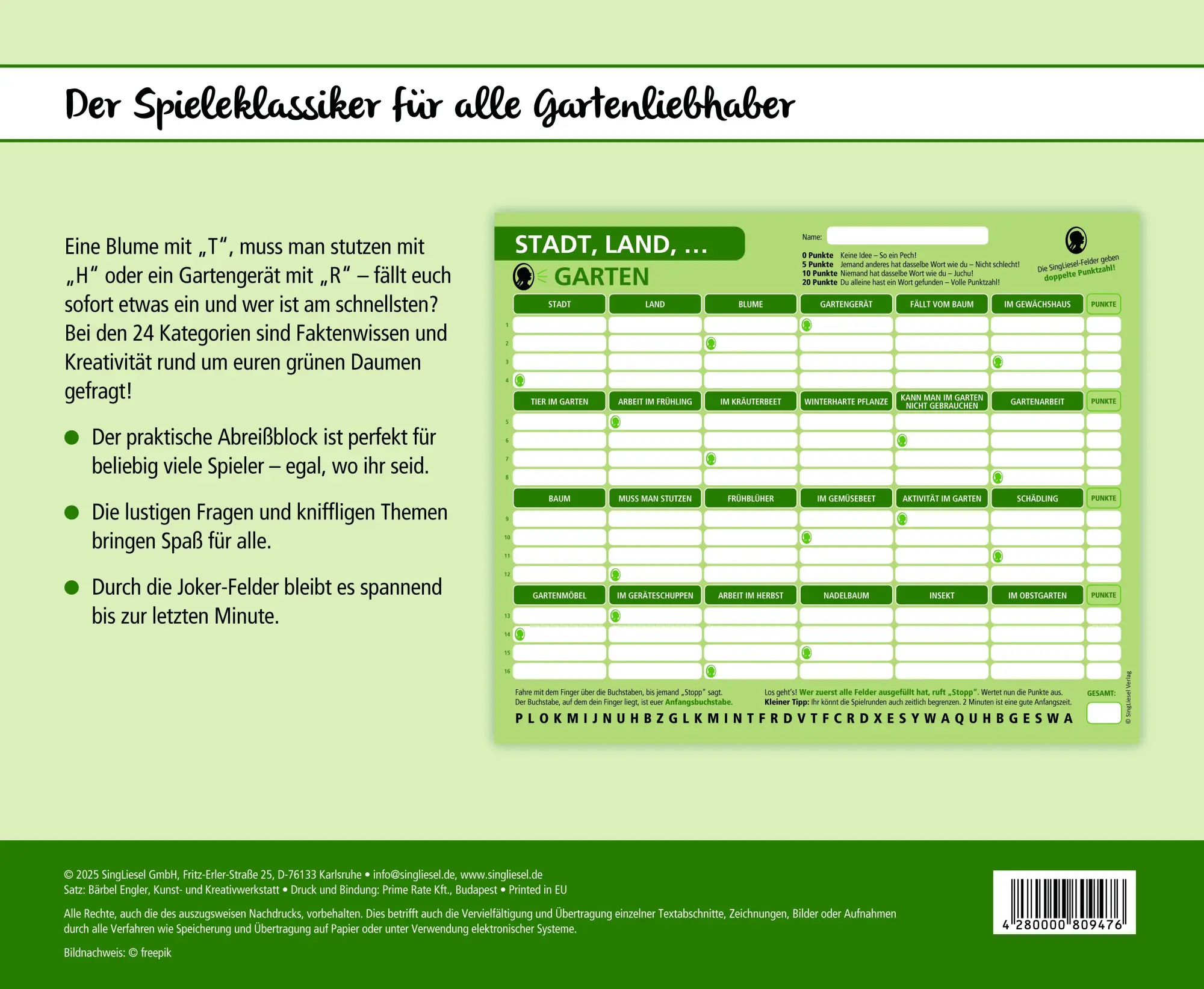 Bild: 4280000809476 | Stadt, Land, Garten | Singliesel | Spiel | Rätsel-Spiel, Stadt, Land