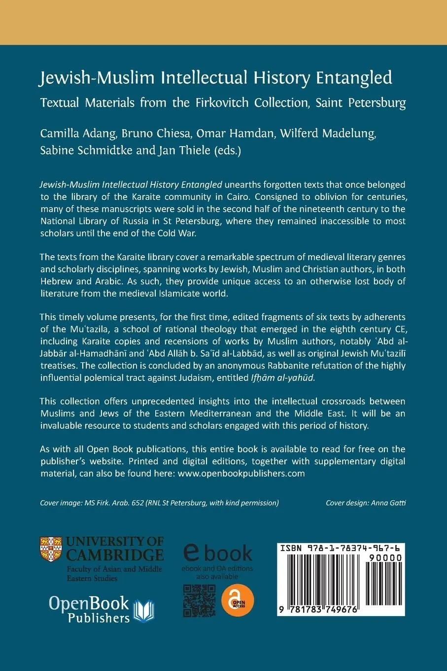 Rückseite: 9781783749676 | Jewish-Muslim Intellectual History Entangled | Camilla Adang (u. a.)