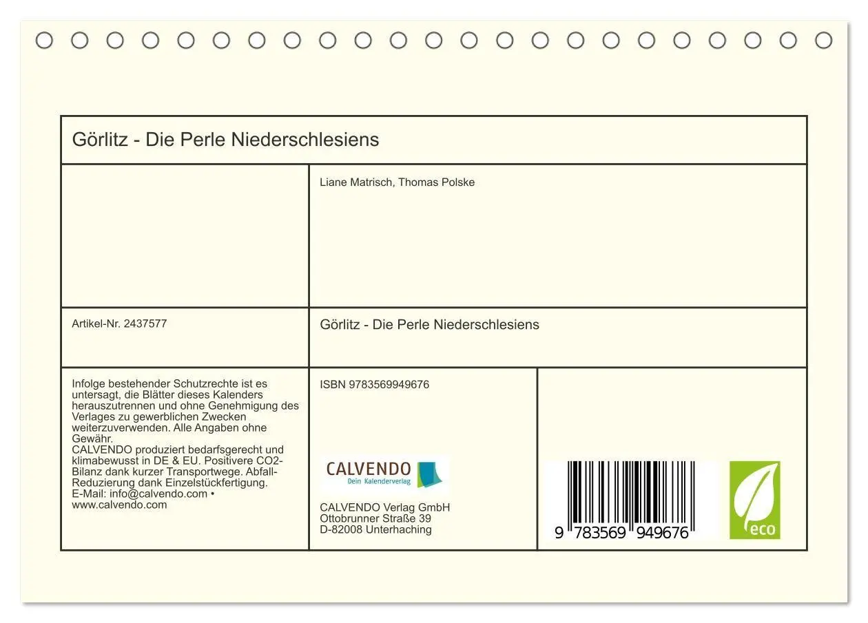 Bild: 9783569949676 | Görlitz - Die Perle Niederschlesiens (Tischkalender 2027 DIN A5...