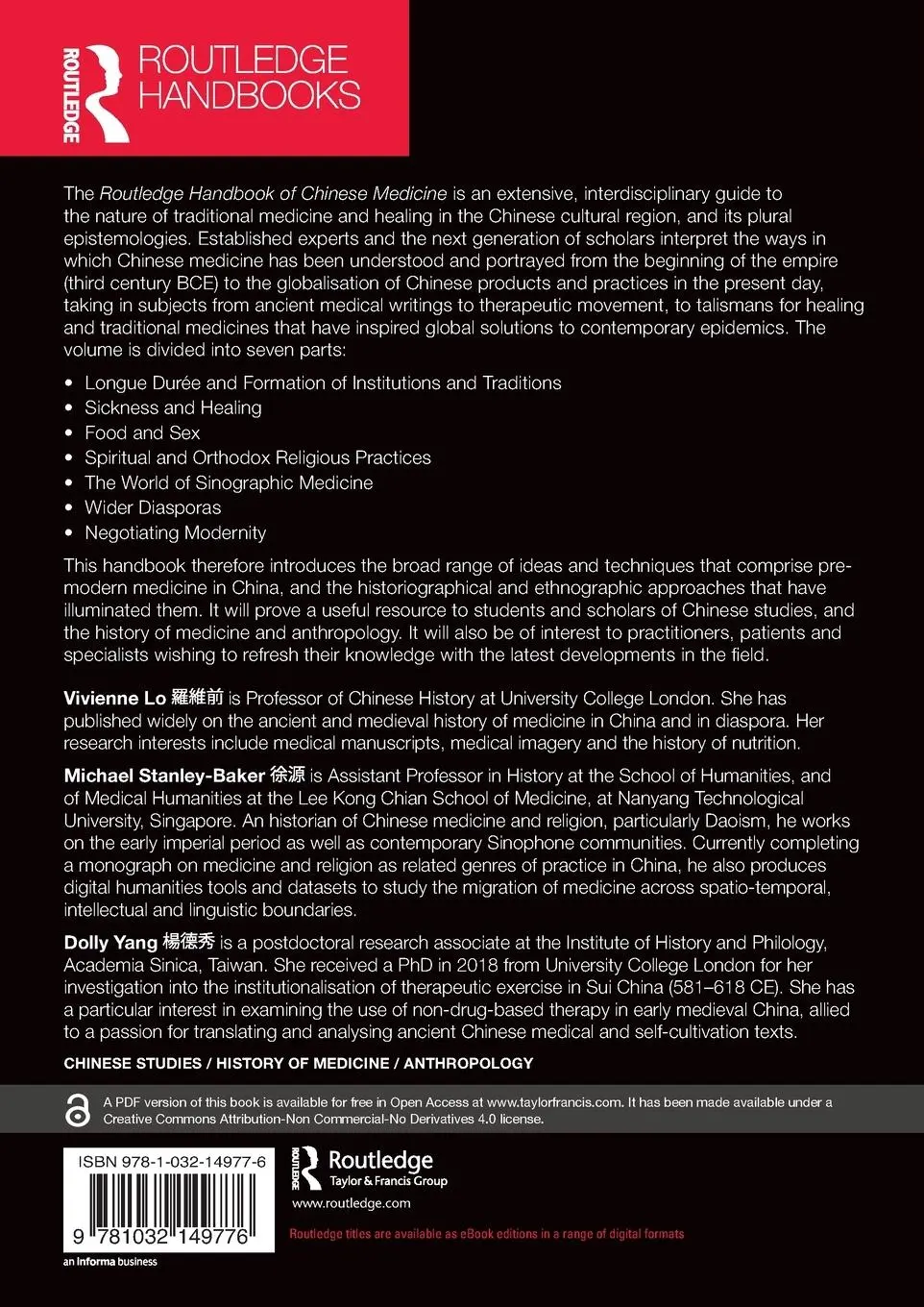 Rückseite: 9781032149776 | Routledge Handbook of Chinese Medicine | Vivienne Lo (u. a.) | Buch