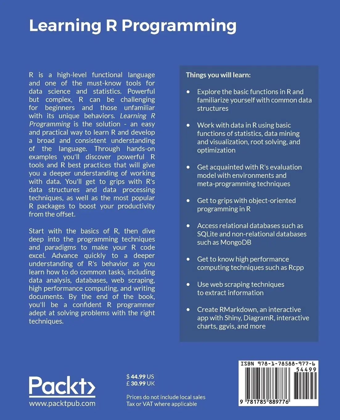 Rückseite: 9781785889776 | Learning R Programming | Language, tools, and practical techniques