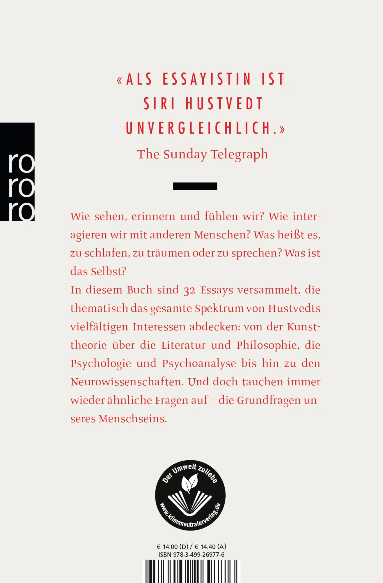 Rückseite: 9783499269776 | Leben, Denken, Schauen | Siri Hustvedt | Taschenbuch | 492 S. | 2015