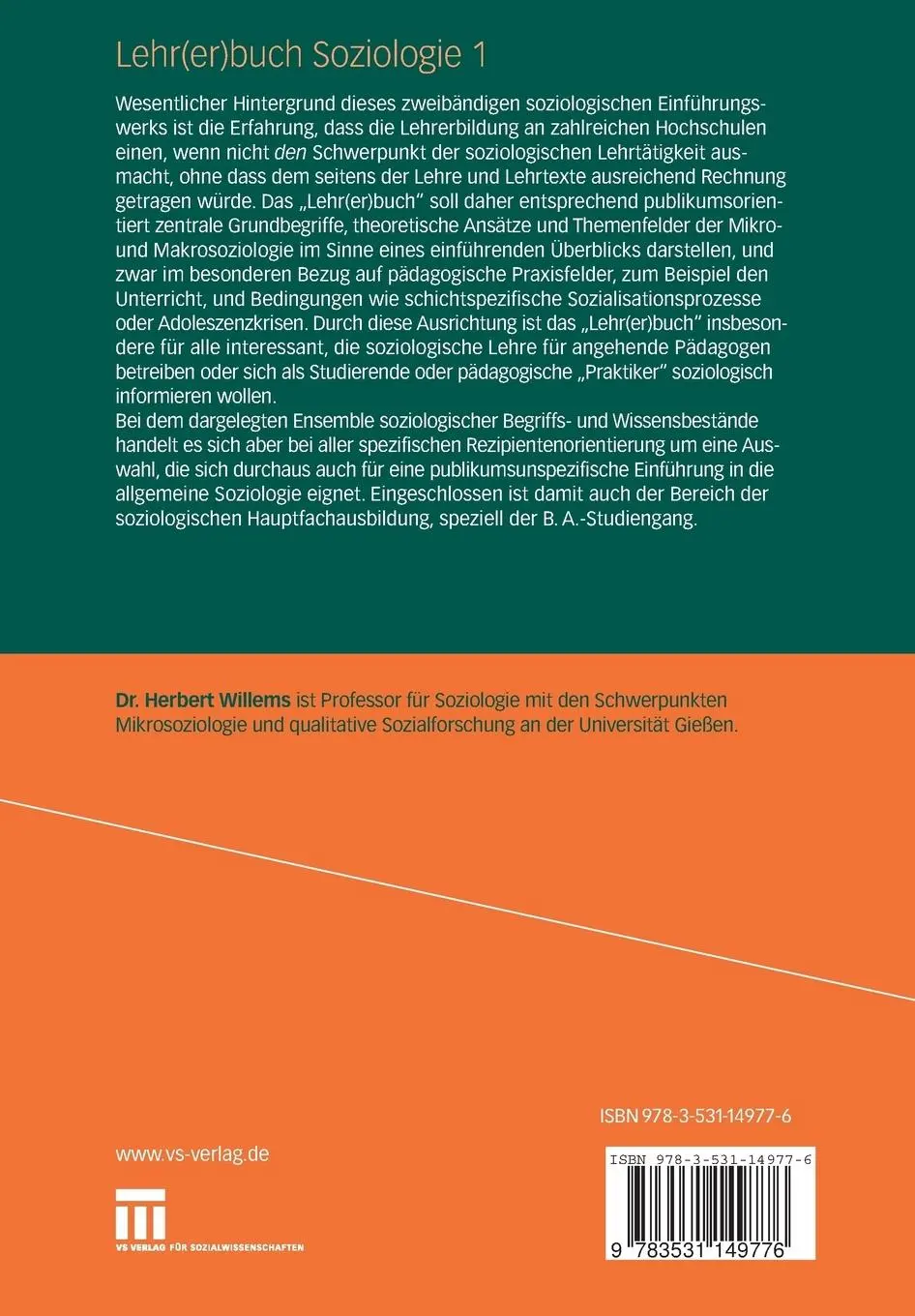 Rückseite: 9783531149776 | Lehr(er)buch Soziologie | Herbert Willems | Taschenbuch | ix | Deutsch