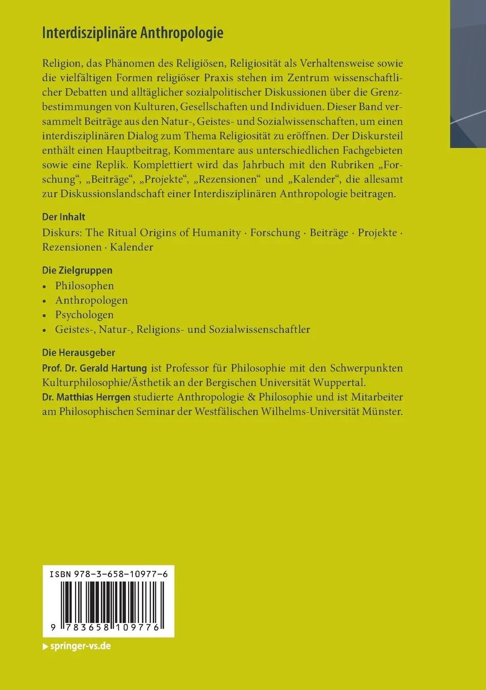 Rückseite: 9783658109776 | Interdisziplinäre Anthropologie | Jahrbuch 3/2015: Religion und Ritual