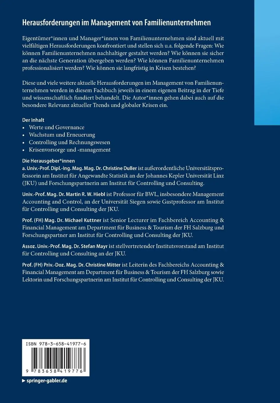 Rückseite: 9783658419776 | Herausforderungen im Management von Familienunternehmen | Taschenbuch
