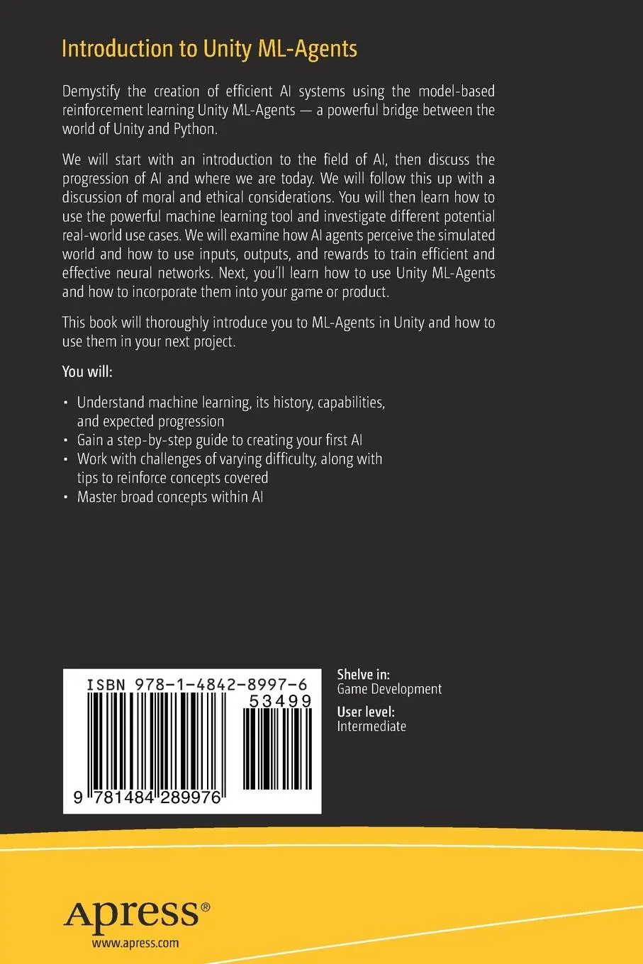 Rückseite: 9781484289976 | Introduction to Unity ML-Agents | Dylan Engelbrecht | Taschenbuch