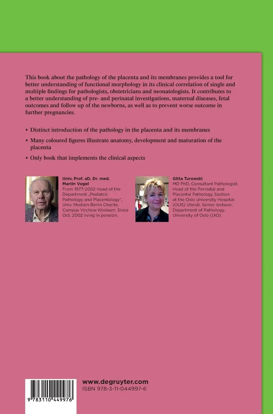 Rückseite: 9783110449976 | Clinical Pathology of the Placenta | Gitta Turowski (u. a.) | Buch