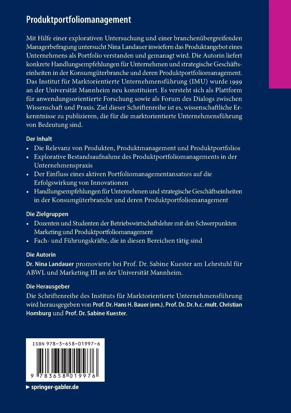 Rückseite: 9783658019976 | Produktportfoliomanagement | Nina Landauer | Taschenbuch | xvii | 2013