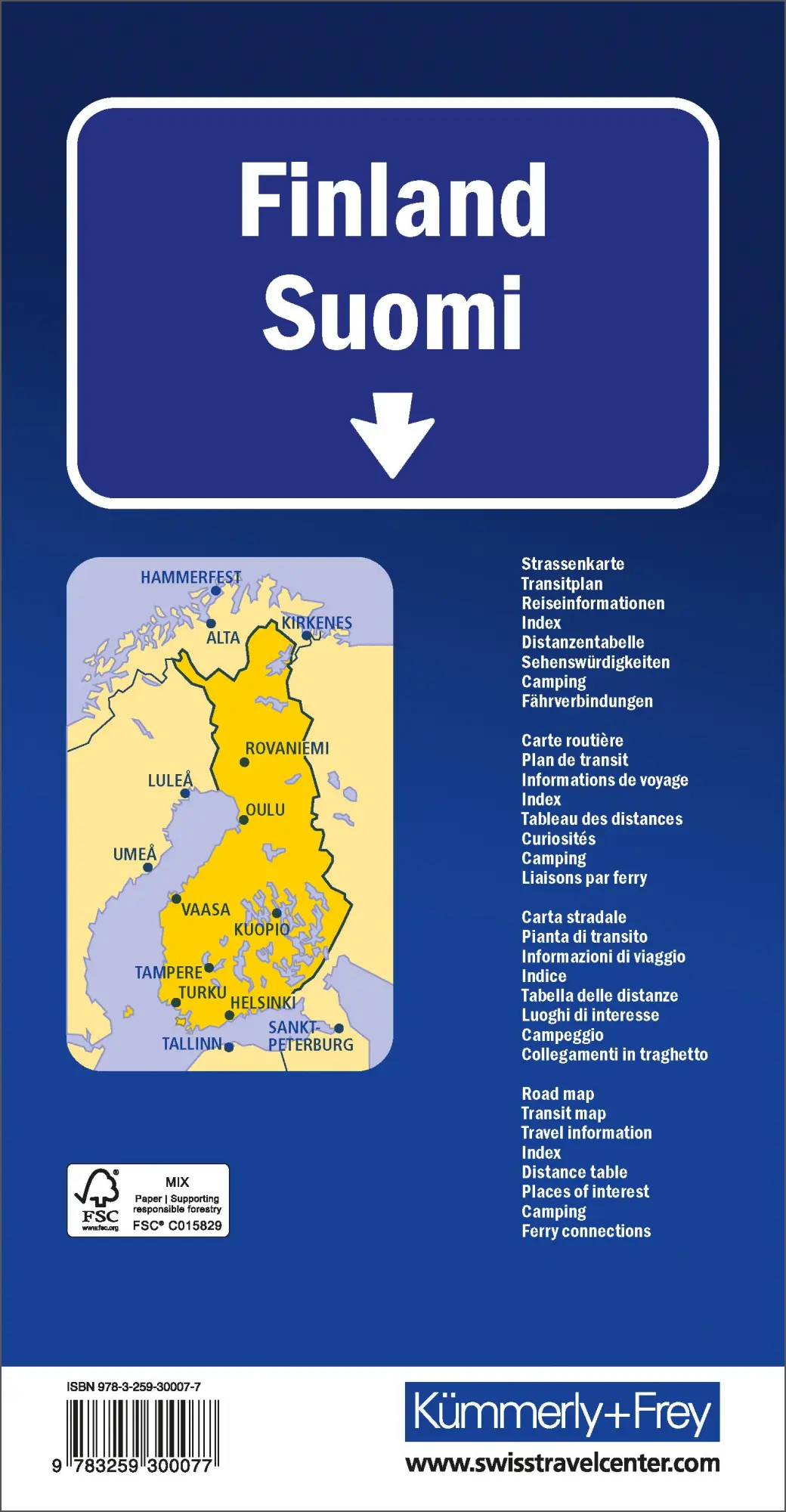 Rückseite: 9783259300077 | Kümmerly+Frey Strassenkarte Finnland 1:650.000 | (Land-)Karte | 2025