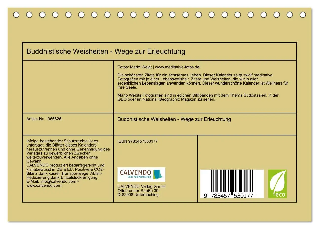 Bild: 9783457530177 | Buddhistische Weisheiten - Wege zur Erleuchtung (Tischkalender 2026...