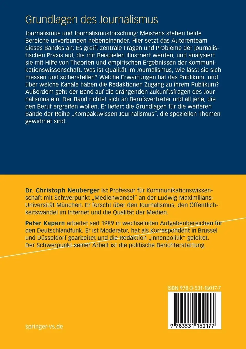 Rückseite: 9783531160177 | Grundlagen des Journalismus | Peter Kapern (u. a.) | Taschenbuch | xii