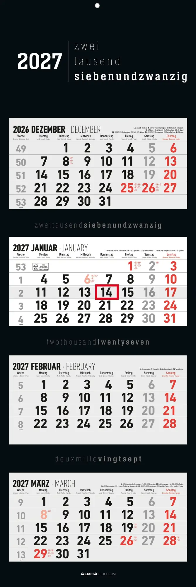 Cover: 4069095010277 | 4-Monatskalender Black 2027 | Neumann Verlage GmbH &amp; Co KG | Kalender