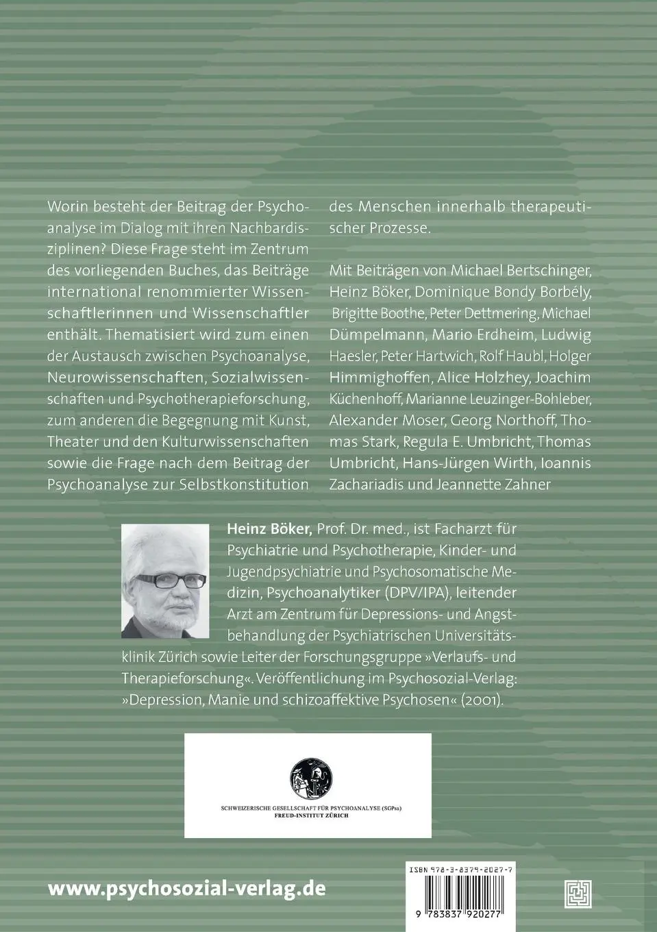 Rückseite: 9783837920277 | Psychoanalyse im Dialog mit den Nachbarwissenschaften | Heinz Böker